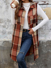 Perfee Pocketed Button Up Plaid Vest Terracotta OutfitFlow