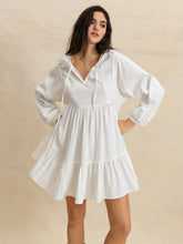 Tiered Tie Neck Long Sleeve Mini Dress White OutfitFlow