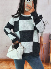 Color Block Round Neck Sweater Dark Gray One Size OutfitFlow