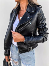 Full Size Zip Up Leather Motorcycle Biker Jacket Plus Size Black OutfitFlow