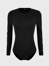 Round Neck Long Sleeve Bodysuit Black OutfitFlow
