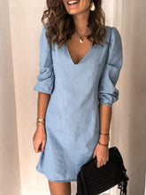 Full Size V-Neck Half Sleeve Dress Light Blue OutfitFlow