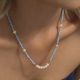 Turquoise Pearl Beaded Necklace Pastel Blue onesize OutfitFlow