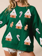 Christmas Gingerbread House Sequin Sweatshirt Green OutfitFlow