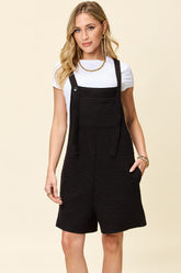 Double Take Full Size Texture Square Neck Romper Black OutfitFlow