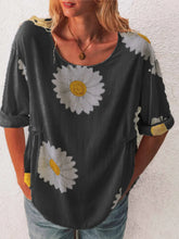 Full Size Flower Round Neck Half Sleeve T-Shirt Plus Size Black OutfitFlow