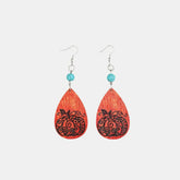 Turquoise Wooden Pumpkin Teardrop Earrings Silver One Size OutfitFlow