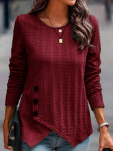Decorative Button Round Neck Long Sleeve Top Rust OutfitFlow