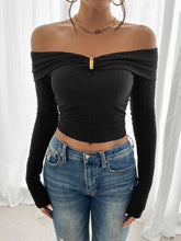 Devine Off-Shoulder Long Sleeve T-Shirt Black OutfitFlow
