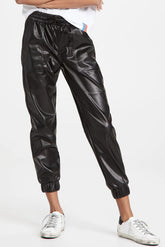 Drawstring PU Leather Pants with Pockets Black OutfitFlow
