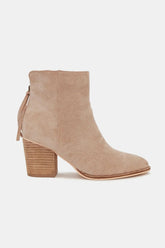 Beast Fashion Suede Point Toe Ankle Booties Taupe OutfitFlow