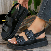 Buckle Open Toe Platform Sandals Black OutfitFlow