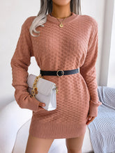 Round Neck Long Sleeve Mini Sweater Dress Burnt Coral OutfitFlow