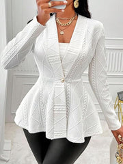 One Button Textured Peplum Cardigan White OutfitFlow