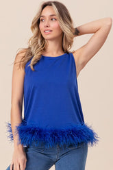 BiBi French Terry Faux Feather Bottom Back Tied Top ROYAL OutfitFlow