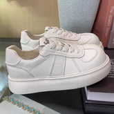 Round Toe Lace Up Platform Sneakers White OutfitFlow