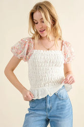 And The Why Embellishment Sleeve Smocked Top IVORY OutfitFlow