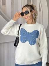 Butterfly Round Neck Long Sleeve Sweater White One Size OutfitFlow