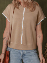 Contrast Trim Short Sleeve T-Shirt Camel OutfitFlow
