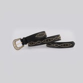 PU Leather Rhinestone Belt Black Gold OutfitFlow