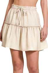 Zenana Tencel Washed Tiered Mini Skirts SAND BEIGE OutfitFlow