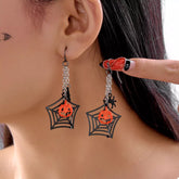 Halloween Spider Web Earrings Orange One Size OutfitFlow