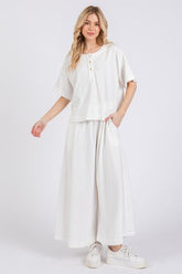 Ces Femme Half Button Half Sleeve Top and Pants Set White OutfitFlow