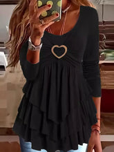 Plus Size Heart Buckle Ruffle Layered Blouse Black Trendsi