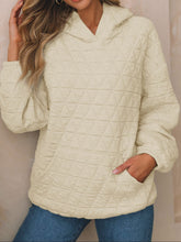 Textured Long Sleeve Hoodie with Pockets Tan OutfitFlow