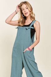 ADORA Knotted Wide Strap Wide Leg Overalls Air Force Blue OutfitFlow