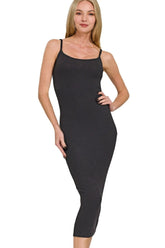 Zenana Ribbed Bodycon Midi Dress BLACK OutfitFlow