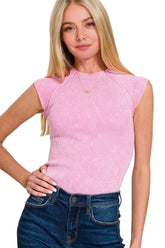Zenana Stone Washed Ribbed Seamless Top CANDY PINK OutfitFlow