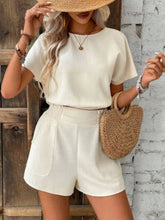Round Neck Short Sleeve Top and Shorts Set Cream OutfitFlow