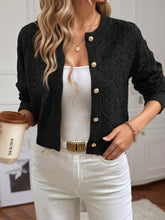 Openwork Button Up Long Sleeve Cardigan Black OutfitFlow