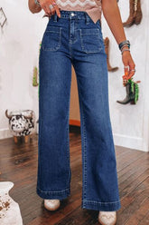 Front Pocket Patch High Waisted Wide Leg Jeans Medium OutfitFlow