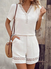V Neck Short Sleeve Top and Shorts Set White OutfitFlow