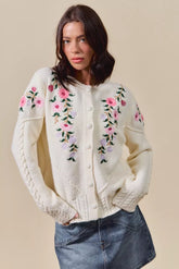 SO ME Floral Embroidered Coquette Sweater Cardigan IVORY OutfitFlow