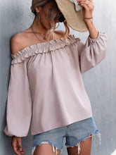 Frill Off-Shoulder Long Sleeve Blouse Dusty Pink OutfitFlow