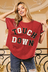 BiBi Touchdown Letter Loose Fit Vintage Washed Top RED BLACK OutfitFlow
