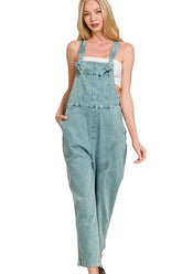 Zenana Washed Knot Strap Relaxed Fit Overalls TEAL OutfitFlow