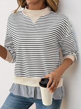 Perfee Faux Layered Striped Long Sleeve Sweatshirt White OutfitFlow