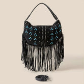 Fame Studded Pattern Multi Fringe Hobo Shoulder Bag BK One Size OutfitFlow