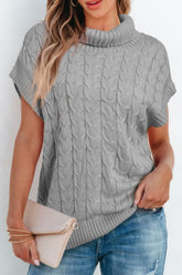 Cable Knit Turtleneck Short Sleeve Sweater Gray OutfitFlow