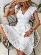 Eyelet Ruffled Cap Sleeve Mini Dress White OutfitFlow
