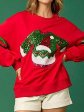 Christmas Sequin Santa Hat Holiday Sweatshirt Red OutfitFlow
