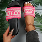 PARIS Letter Open Toe Flat Sandals Hot Pink OutfitFlow