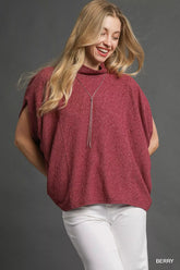 Umgee Textured Mock Neck Relaxed Top BERRY OutfitFlow