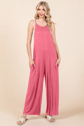 Culture Code Full Size Sleeveless Wide Leg Jumpsuit with Pockets Pink OutfitFlow