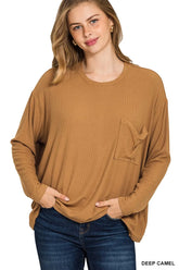 Zenana Ribbed Rayon Span Dolman Sleeve Top DEEP CAMEL Trendsi