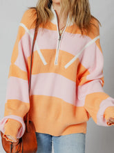 Stripe Color Block Half Zip Oversize Sweater Sherbet OutfitFlow